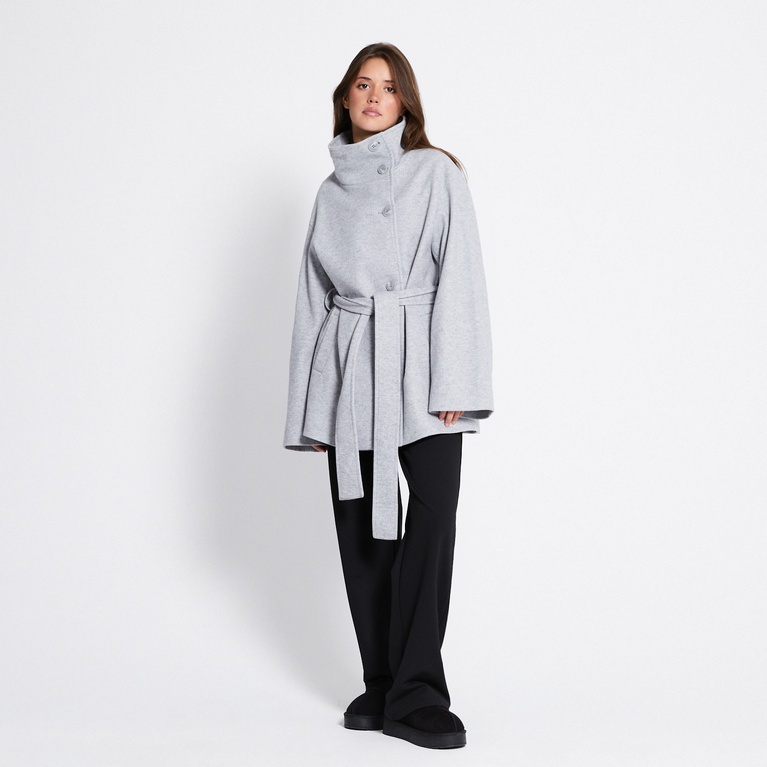 Short belted coat "Kendall" Grey Melange